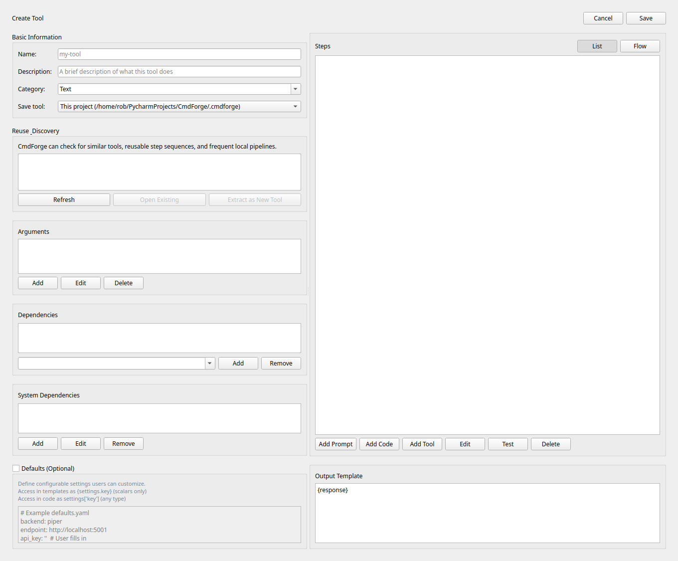 Tool Builder save-location selector